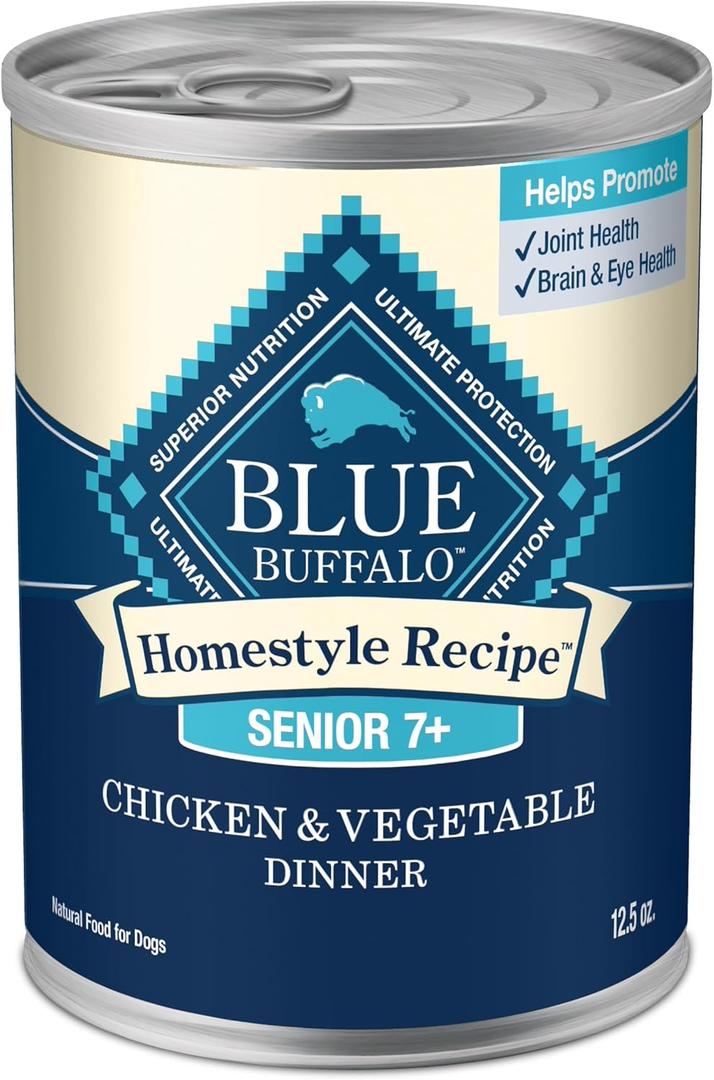Blue Buffalo Homestyle Recipe Senior Wet Dog Food, Made with Natural Ingredients, Chicken Dinner with Garden Vegetables, 12.5-oz Cans (12 Count) (EXP 06/10/28)