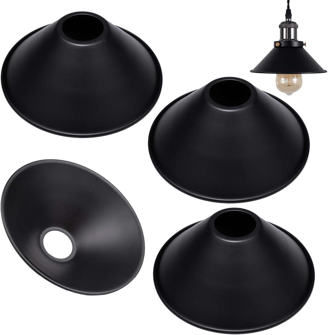 4-Pack 7.08" Industrial Vintage Metal Bulb Guard Black Iron Cone Ceiling Holder DIY Light Shade Decorative Replacement Lamp Shade for Pendant Light Table Lamp Wall lamp Wall Sconce