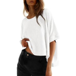 Dokotoo Summer Shirts 2026 Womens Solid T Shirts for Women Loose Oversized Tops Basic Tee (White, M)