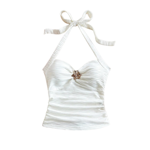 SOLY HUX Women's V Neck Halter Tops Open Back Y2k Ruched Floral Metal Summer Going Out Cami Tops MEDIUM