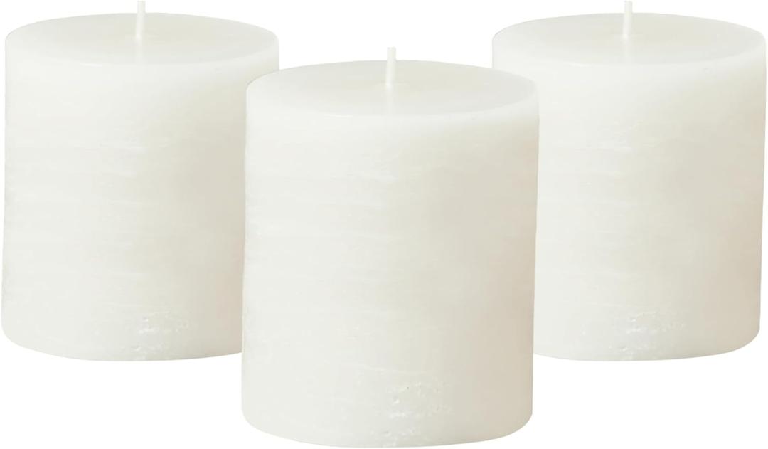 Simply Soson 3x3 inch White Pillar Candles Set of 3, Rustic Texture, Unscented White Candles, Dripless Candles, 3 inch Pillar Candles Ideal as Wedding, Parties, Spas, Dinner, Home Decoration, Church