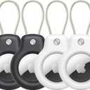 SPGUARD Compatible with Apple AirTag Secure Holder with Wire Cable, 4 Pack Air Tag Lock Case Keychain Key Ring Key Chain Luggage tag for Kids Keys, Luggage & More Men Women's Keyrings & Keychains (Black/White/Black/White)