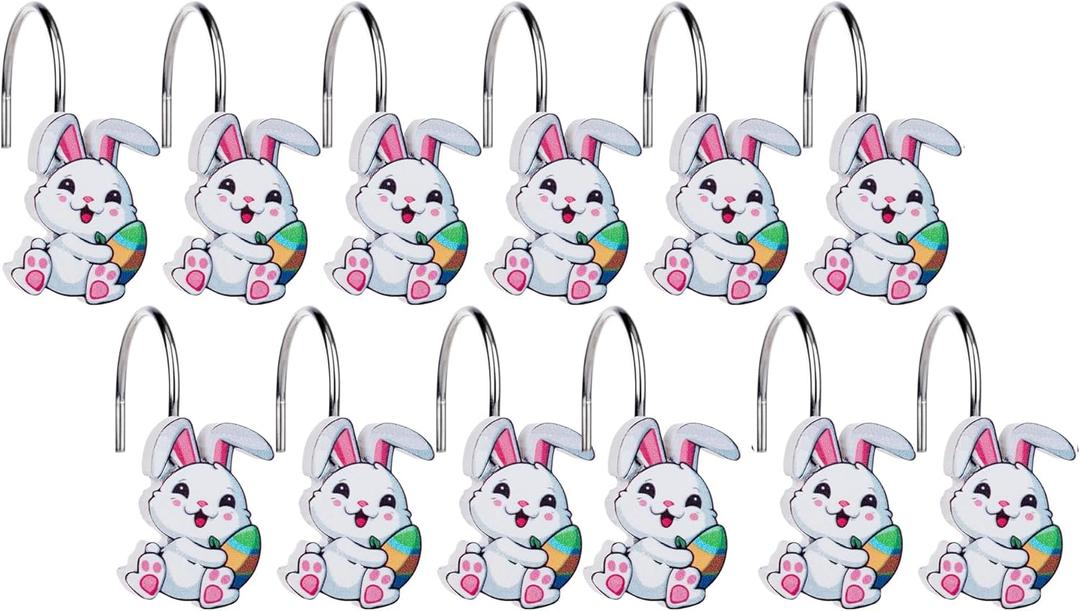Easter Shower Curtain Hooks - Set of 12, Perfect for Bathroom, Living Room, Balcony, Doors, Porches, and More