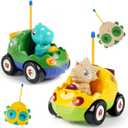 2-Pack Remote Control Dinosaur Toy Car for Kids - Birthday Gifts for Boys Toddlers Ages 18+ Months, 2 3 4 5 Year Old, Dino RC Vehicle with Lights and Music, 7.8 x 8.2 x 4.9 inches