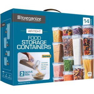 14 PCS Airtight Food Storage Containers with Lids set, BPA Free Leak-proof Kitchen and Pantry Organization Canisters for Cereal, Pasta, Dry Food, Flour Sugar, Stackable, Free Label, Marker, Scoop, 2.8L, 2L, 1.45L, 0.84L