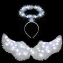 Angel Wings, Light Up Angel Wings and Halo with LED Lights, White Angel Wings Costume for Adult Women Kids Halloween Xmas (Medium)
