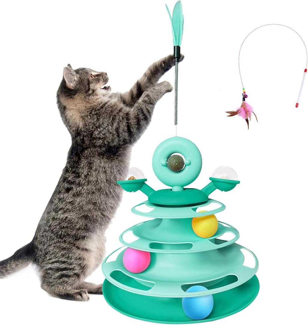 Interactive Cat Toy Kitten Toys with Catnip Balls Cat Toys for Indoor Cats Ball Toy Cat Toys for Bored Indoor Adult Cats Green