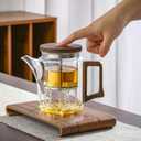 Glass Teapot, 700ml, Stovetop Safe, Walnut Wood Handle, Removable Stainless Steel Infuser, Non-Drip Spout
