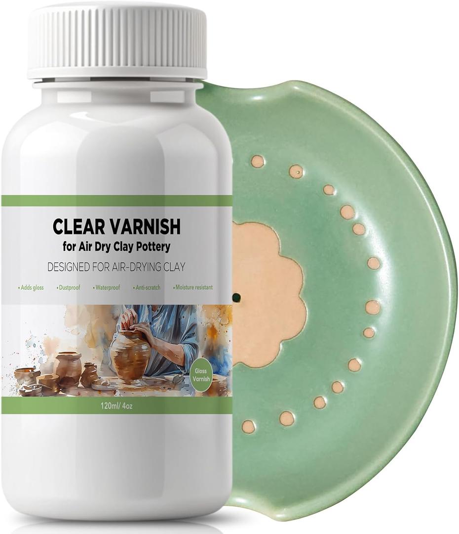 120ml Air Dry Clay Varnish - Air Dry Clay Sealant for Airdry Clay - Clear Varnish for Air Dry Clay Pottery - Gloss Finish Clear Varnish for Pottery, Used to Prevent Clay Cracking, Scratches, Wear