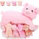 Honoson Stuffed Pig Animal with Babies, Cuddly Nursing Mommy Pig Plushy with 4 Stuffed Magnetic Toys for Kids Boys Girls Funny Kawaii Christmas Birthday Gifts Family Toys(Cute)