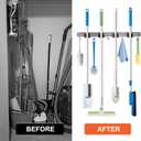 ZONGOOL 2 Pack Mop Broom Holder Wall Mount, 4 Racks and 5 Hooks Broom Organizer Storage Tool Racks Stainless Steel Non-slip Wall Hanger for Home Kitchen Garden Laundry Garage (Silver)