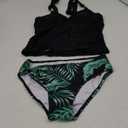 HOTOME Girls Swimsuit Halterneck 2 Piece Girl Swimsuit with Floral Print Shorts Ruched Girls Tankini Swimsuit 11-18 Years, Black + Green