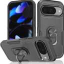 for Pixel 9 Case: 2 in 1 Shockproof Phone Cover with 360° Rotatable Kickstand Ring - Heavy Duty Drop-Proof Phone Case for Pixel 9 6.3" - Black