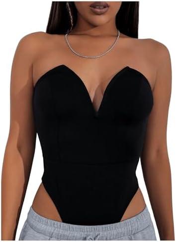 WDIRARA Women's Sleeveless Sweetheart Neck Bodysuit Sexy High Cut Strapless Leotard L