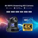 4K NDI PTZ Camera 60FPS, 4KP60 AI Auto-Tracking 20X Optical Zoom Video Conference Camera 1/1.8 UHD CMOS 8.42MP with USB 3G-SDI HDMI LAN Outputs POE Live Streaming for Church Worship Conference Events