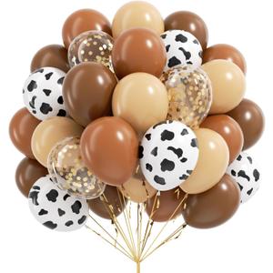 2 x Brown Western Balloons, Brown Nude Gold Confetti Cow Print Latex Cowboy Balloons for Farm Cowboy Western Baby Shower Birthday Party Decorations, 12 inches