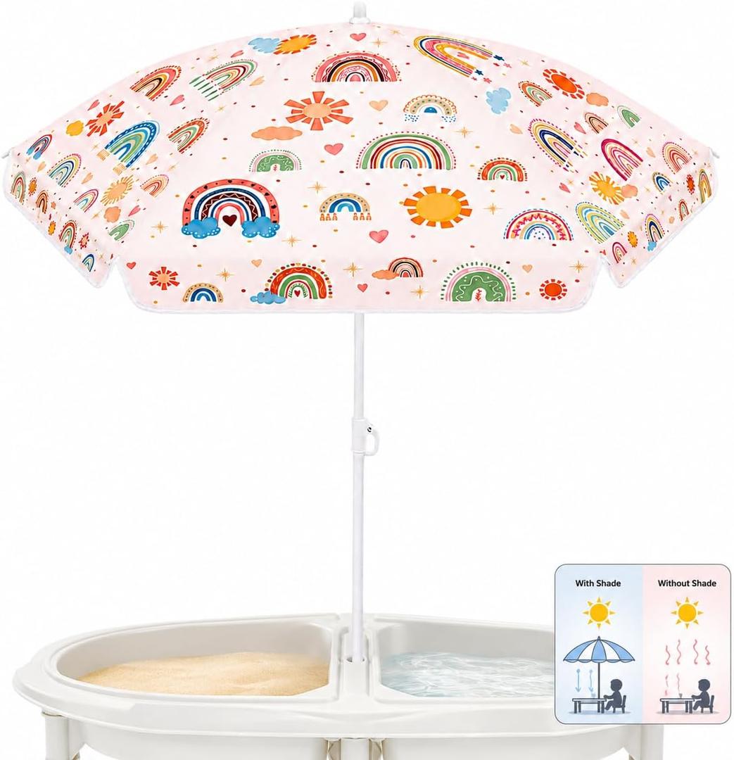 Cinrobiye Beach Umbrella for Sand and Water Table, Boho Rainbow Theme Portable Pool Umbrellas, Baby Folding Sun Shade Umbrella for Picnic Table, Beach, Camping, Garden and Outdoor Summer Party