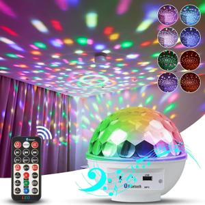 Disco Ball Lights RGB Sound Activated Strobe Rotating Party Stage Lights, Built-in Bluetooth Speaker, for Adult Home Theater,Room Decoration,Halloween Christmas Gift, Birthday Gift, Karaoke (White)