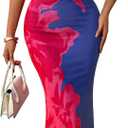 PRETTYGARDEN Womens Summer Dresses 2026 Elegant Spaghetti Straps Evening Gown Floral Print Bodycon Maxi Mesh Sundress (XXL)