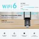 AX1800 USB WiFi 6 Adapter,Dual Band 2.4G/5G WiFi Dongle for Desktop PC, WPA3, MU-MIMO, OFDMA, Built in Driver Wireless Network Receiver Supports Windows 11/10