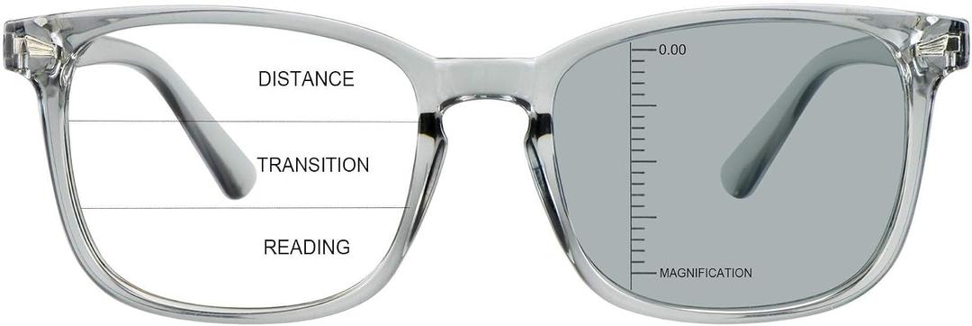 Vintage Square Progressive Multifocal Presbyopic Glasses, Photochromic Gray Sunglasses for Men Women Readers (Clear Gray,+0.50 Magnification)