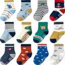 Non Slip Grip Ankle Baby Socks 12 Pack for Toddler Boys and Girls Kids,Infant Cute Cotton Baby Socks (3-5T, Cartoon9)