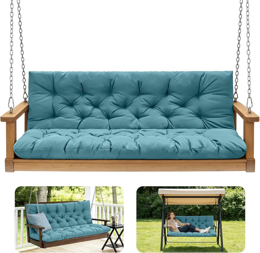 Porch Swing Cushions,Outdoor Cushions 3 Seater Replacement with Backrest, Waterproof Thickened Bench Cushion with Ties for Porch, Patio,Outdoor, Backyard and Garden (Lake Blue 47 * 40 in), 47x 40 inches