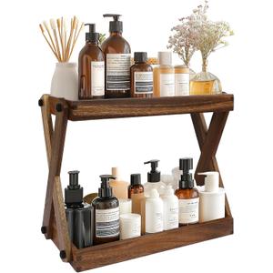 Wood Countertop Shelf Organizer, 2 Tier Wooden Shelf for Coffee Bar Accessories, Kitchen Spice Rack Organizer, Condiment Storage Caddy for Home, Office, Bathroom counter