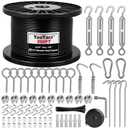 TooTaci 1/8" Wire Rope Kit, 200FT Black Vinyl Coated Stainless Steel Cable with M5 Turnbuckles for Cables Wire for String Light Hanging, Clothesline, Garden Trellis, Curtain