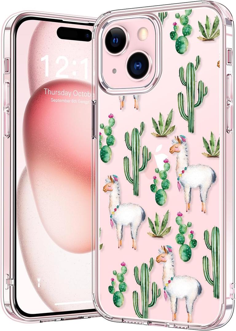 bicol Compatible with iPhone 15 Plus Case, Crystal Acrylic Clear with Fashionable Pattern Designs for Girls Women, Slim Fit Shockproof Protective Phone Cover 6.7 inch,Alpaca