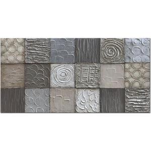 Alenoss 100% Handmade Abstract Metal Paintings Canvas Wall Art Unique Thick Texture Rough Surface Modern Oil Painting 48x24 Inches Imitation Old Handicrafts Grey Artwork