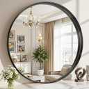 Round Bathroom Mirror, 24 Inch Black Circle Mirror with Metal Deep Frame, Round Mirrors for Wall Decor, Vanity, Entryway, Living Room