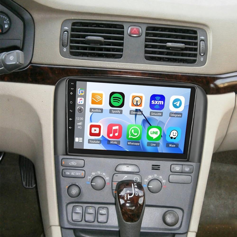 9 Inch Car Stereo Radio for Volvo S80 2004 2005 2006 2007 2008,Double Din IPS Touch Screen Head Unit with Wireless Carplay Android Auto,GPS WiFi Bluetooth FM/RDS SWC AHD Backup Camera Mic,4G+64G