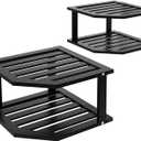 VERTORGAN Bamboo Corner Shelf(2 Pack),2 Tier Plate Organizer for Cabinet and Countertop,Pantry Dish and Spice Rack for Kitchen(Black)