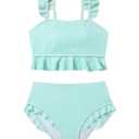 Floerns Girl's 2 Piece Bathing Suit Ruffle Trim Summer Bikini Swimsuit Light Green 12Y