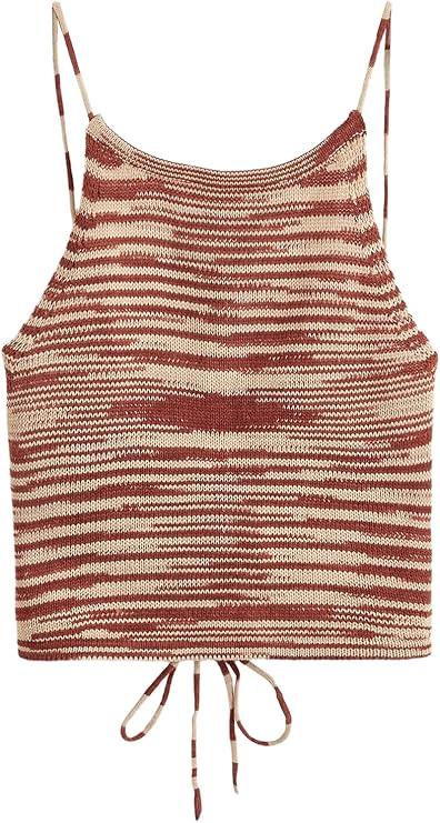 SweatyRocks Women's Sleeveless Space Dye Knit Camisole Criss Cross Backless Crop Top S