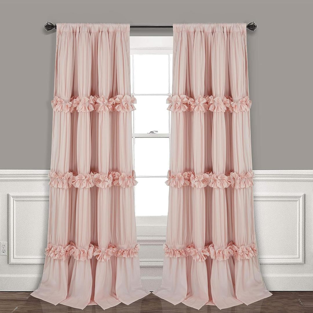 Thermal Insulated Blackout Window Curtains, 54" W x 84" L x 2 Panels, Boho Ruched Window Treatments with 3 Rows of Butterfly Flowers, Rustic Rod Pocket Drapes, Peach Pink (LQ-30) (54"W x 84"L (Pack of 2), Peach Pink)