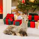 Syhood Christmas Deer Decor Champagne Sitting Deer Table Decorations 11" x 7" Reindeer Figurines Handcrafted Elk Statues Table Centerpieces for Home Fireplace, Under The Christmas Tree