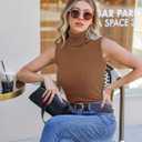 Totatuit Women's Spring Sleeveless Turtlenecks Tops Mock Neck Ribbed Solid Pullover Tank (Brown, L)