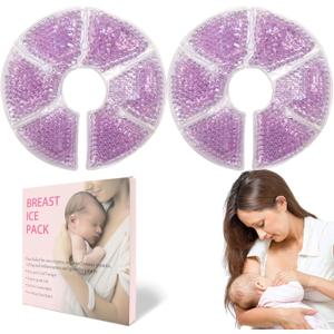 Breast Therapy Ice Packs, Hot and Cold Breast Pads, Breastfeeding Essentials Large Gel Bead Packs for Moms, 4 Pack (Purple, M)