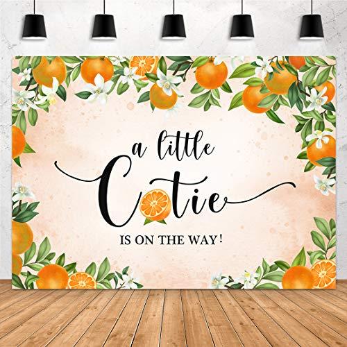 Aperturee 7x5ft Little Cutie Baby Shower Backdrop Tangerine Citrus Organge Flowers Floral a Little Cutie is on The Way Photography Background Pink Party Decoration Banner Supplies Photo Booth Studio Pack of 2