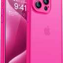 CANSHN Matte Compatible with iPhone 15 Pro Case, Upgraded [Full Camera Protection] [Translucent Matte] Shockproof Protective Phone Case Cover 6.1 Inch - Hot Pink