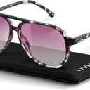 livho Trendy Polarized Aviator Sunglasses Women Men, Retro Sun Glasses for Women Men 2025, Oversized UV Protection Shades (Light Black Tortoise/Purple)