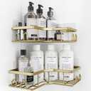 Adhesive Shower Caddy, 2 Pack Corner Bath Organizer, Rustproof Stainless Steel Shower Shelves with Large Capacity, No Drilling Shelves for Bathroom Storage, Home, Kitchen Dcor(Gold)