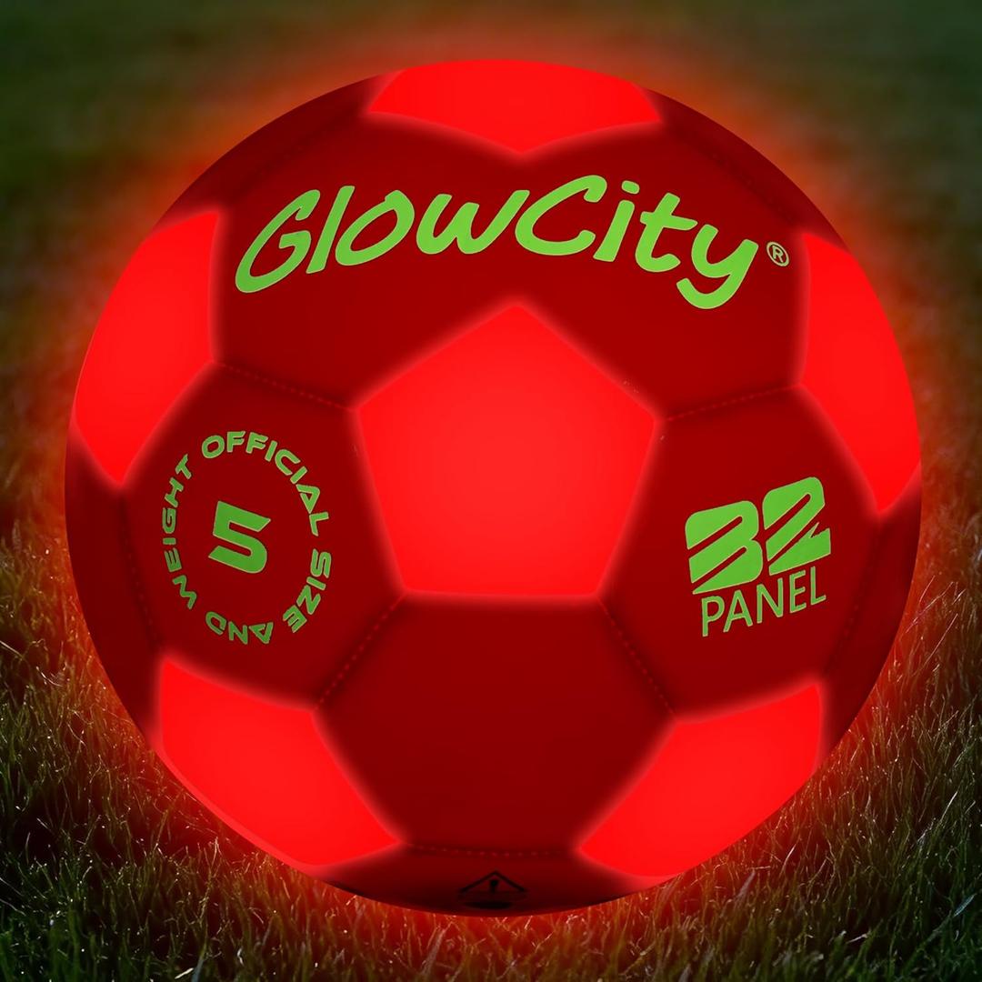 GlowCity Glow in The Dark Soccer Ball - Sizes 3, 4, 5 for Kids, Teens & Adults - Light Up Soccer Ball with 2 LED Lights - Sports Birthday Gifts Ideas for Boys & Teenagers Ages 6 7 8 9 10 11 12 13 14