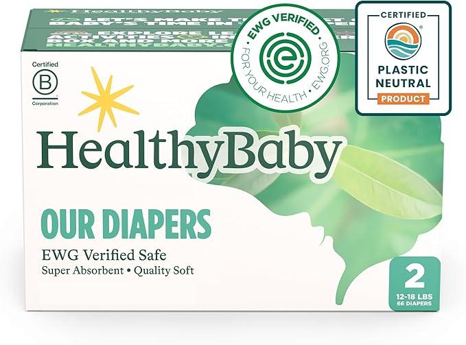 Our Diapers | EWG Verified Safe & Plant-Based Diapers | Leak Protection | Soft Organic Cotton Shell | Chlorine-Free Diaper for Sensitive Skin | Size 2 (12-18 lbs) 66 Count