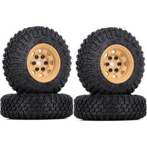 4PCS 1.55 inch Metal Beadlock Wheel Rim and 85mm Rubber Tire Tyres for 1:10 RC Crawler Car D90 TF2 Tamiya CC01 LC70 MST JIMNY 90069 (Yellow)