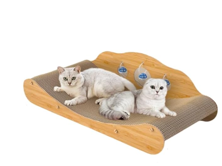 Reversible Cat Scratcher Bed, Large Scratching Board for Indoor Cats - Cardboard Pad & Durable Cat Scratcher Lounge Hammock Chair Furniture, Natural Wood Color