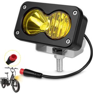 Ebike Light, Yellow 6000-6500K Spot Floodlight 20W Ebike Headlight - 2Pin Compatible for Rad Power Bikes RadRunner RadMini RadRover RadExpand Vamoose Mammoth