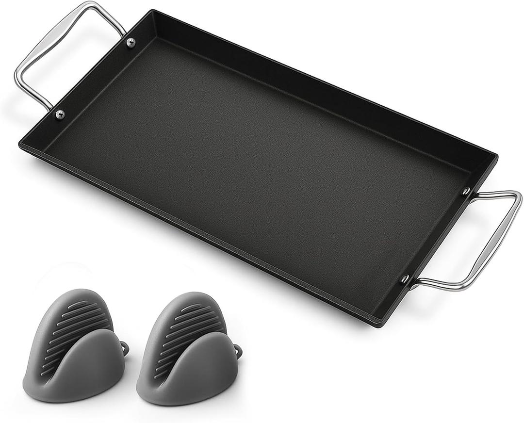 Utheer Upgraded Nonstick Cast Iron Griddle for Gas Grill, 26.7 x8.6" Double Burner Griddle Flat Top Grill Plate for Gas/Electric/Charcoal, Lightweight, Durable, Easy to Clean, for Stovetop, Camping, BBQ